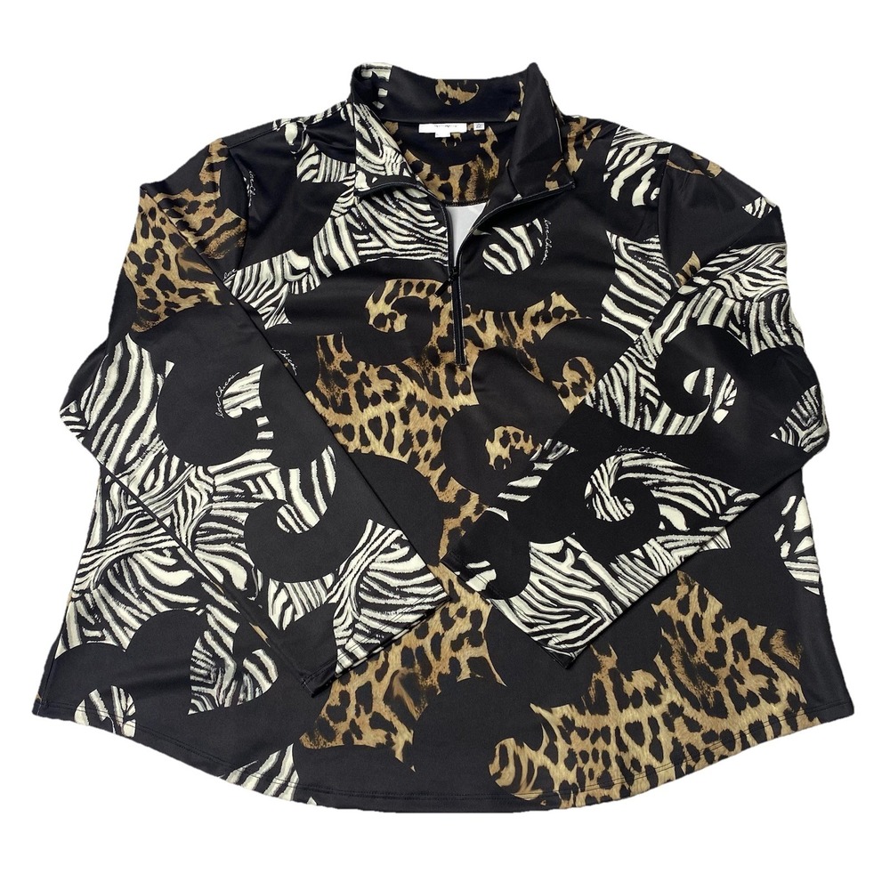 Chico's Sz 4/XXL Animal Mix Print Leopard Zebra 1/4 Zip Lightweight‎ Pullover